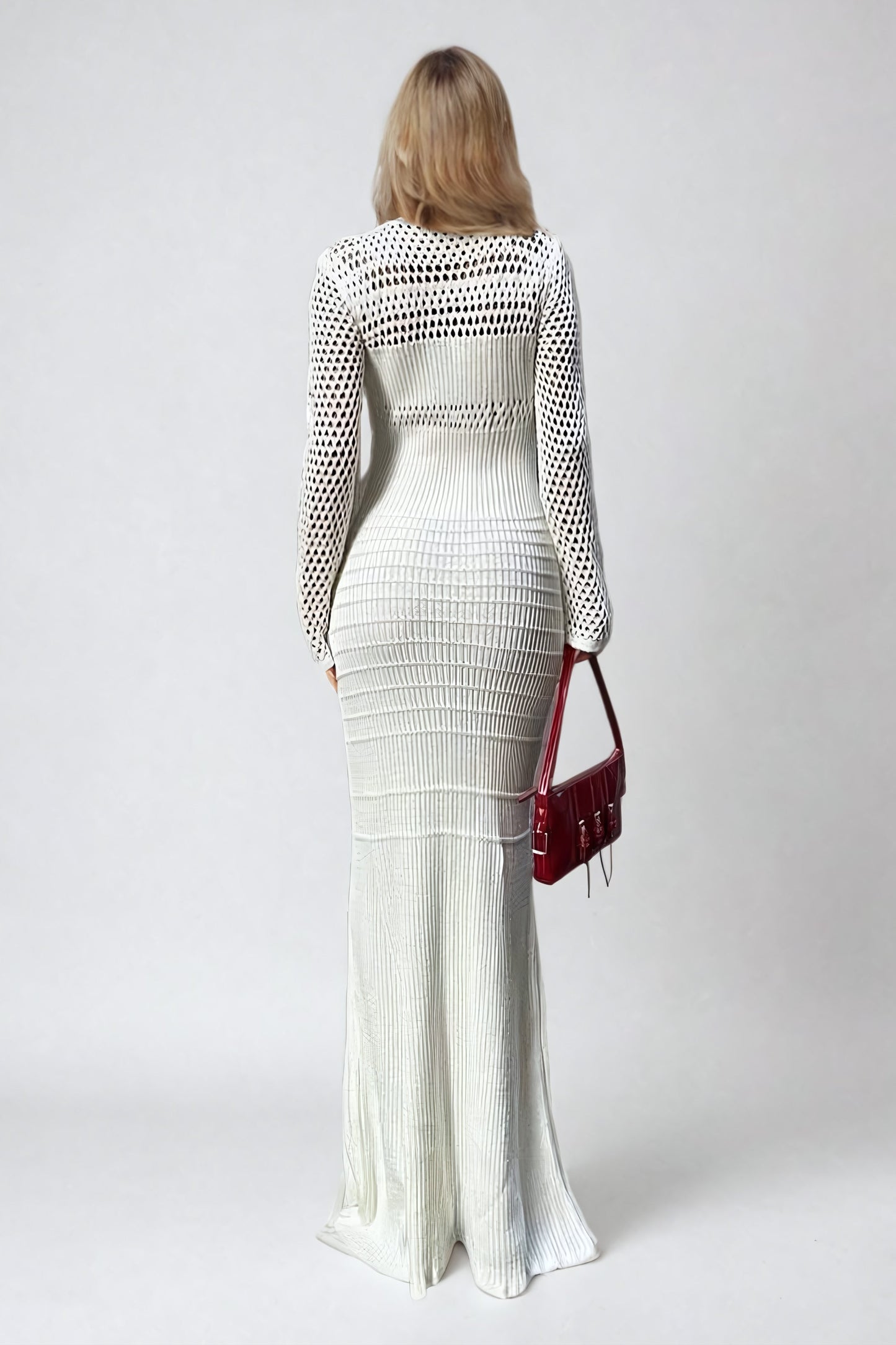 Hollow-Out Knitted Maxi Dress - White