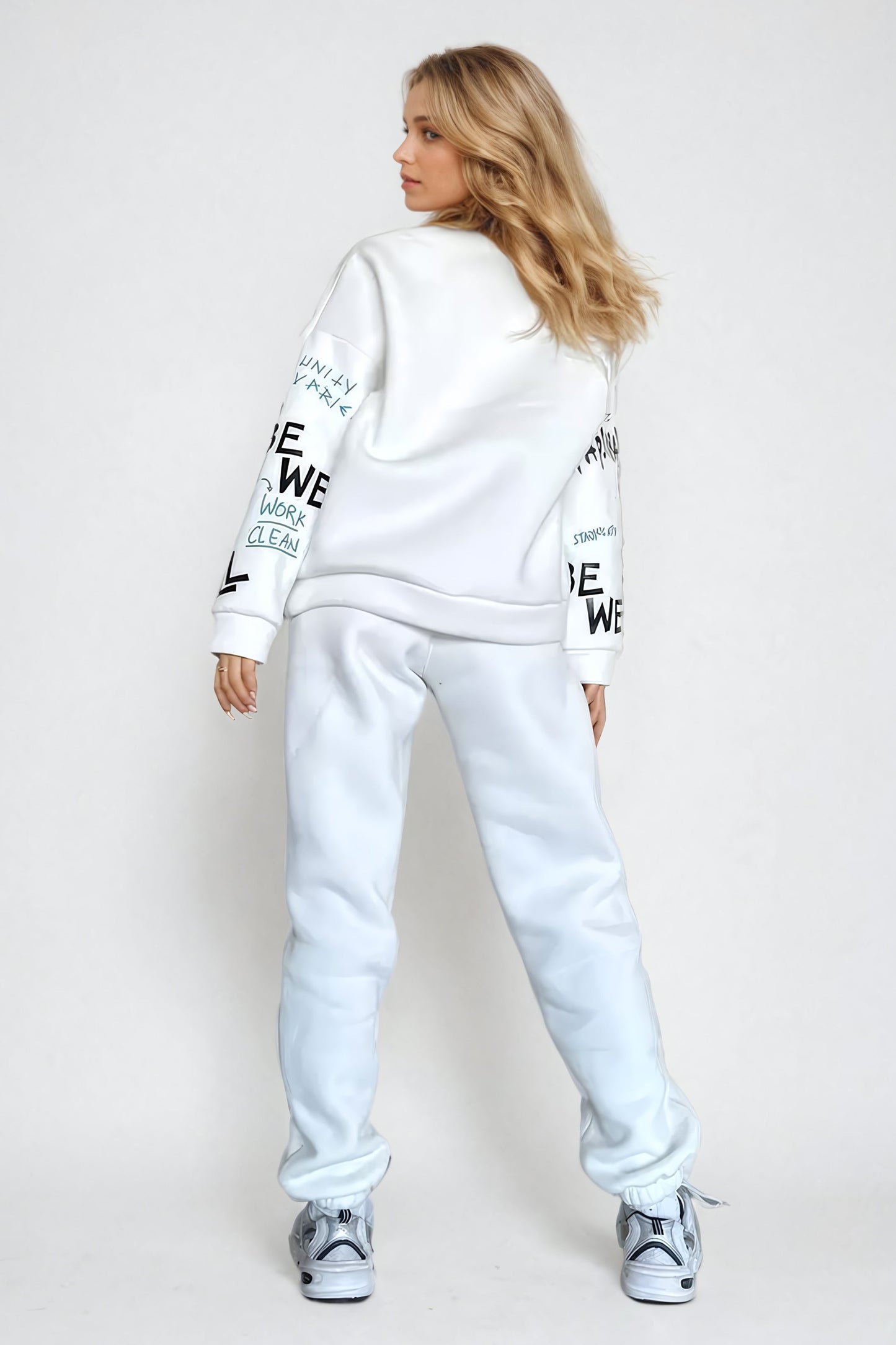 Graphic Print Oversized Sweatshirt and Sweatpants Co-Ord Set - White