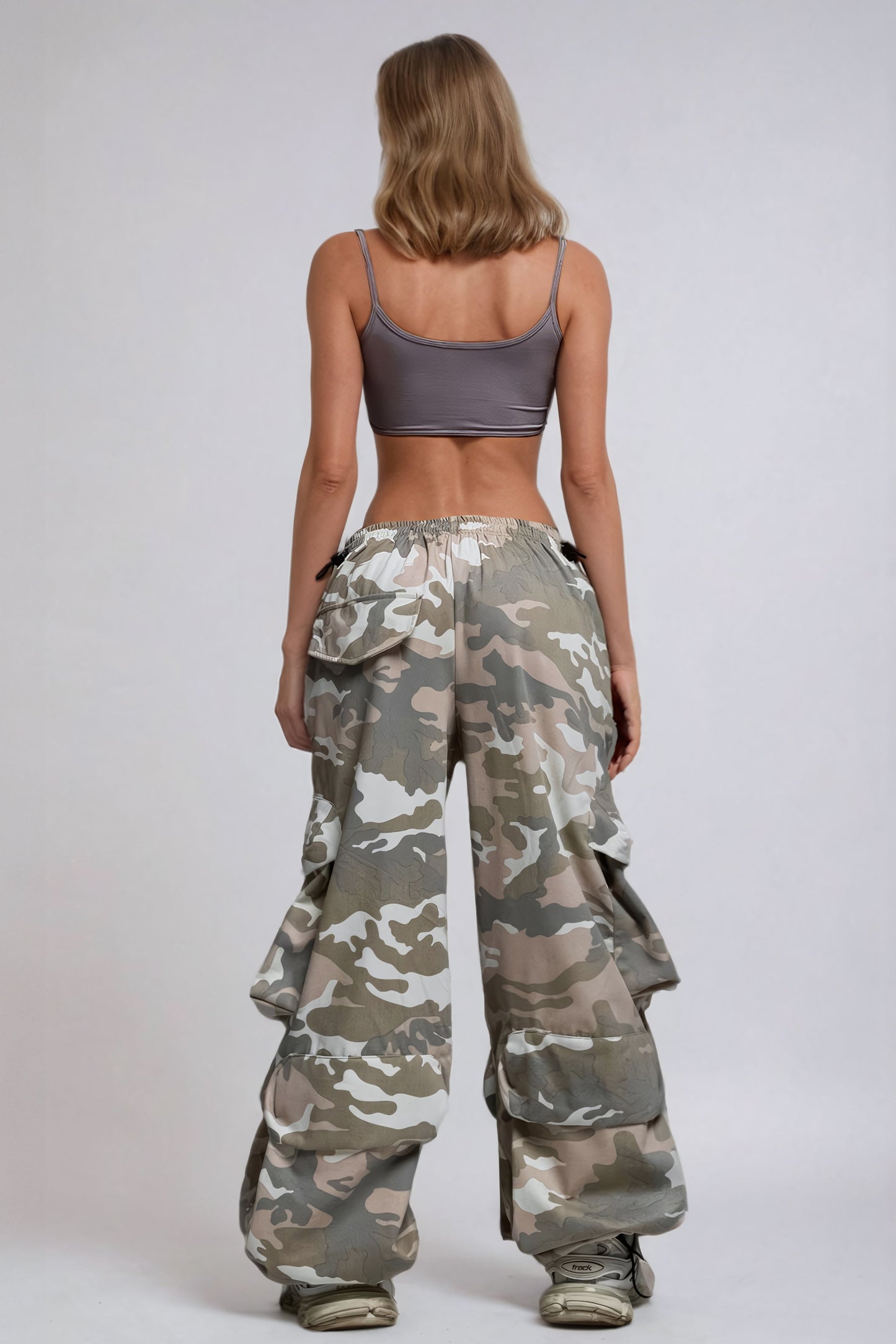 Drawstring Waist Camouflage Cargo Pants - Green