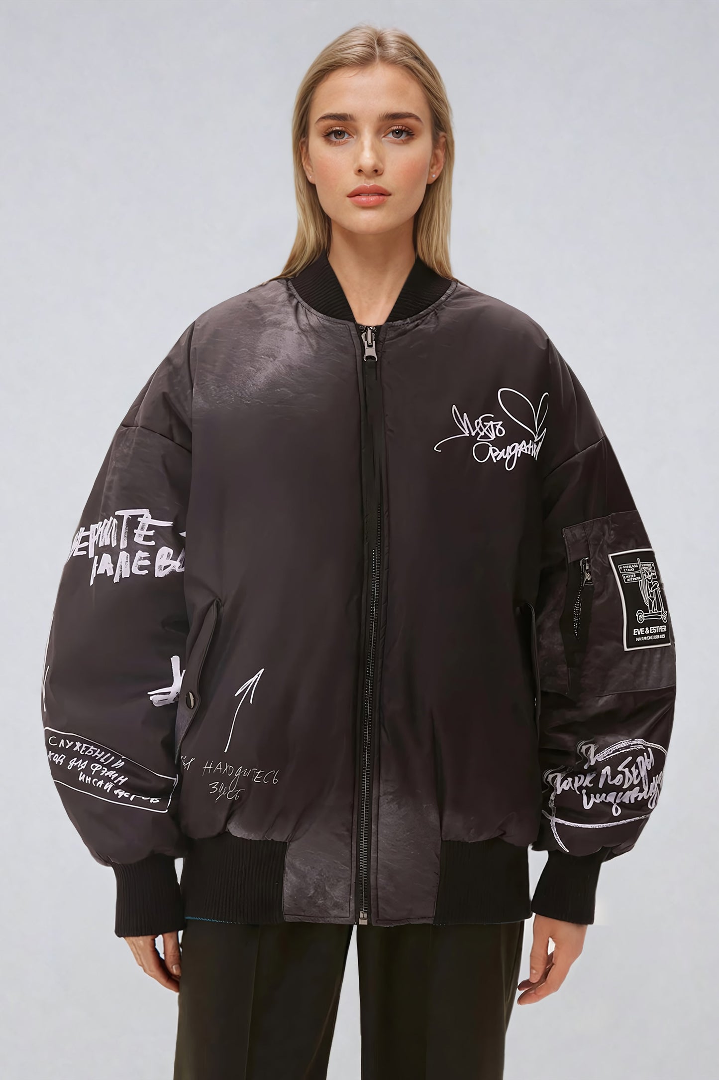 Graffiti Print Oversized Jacket - Black