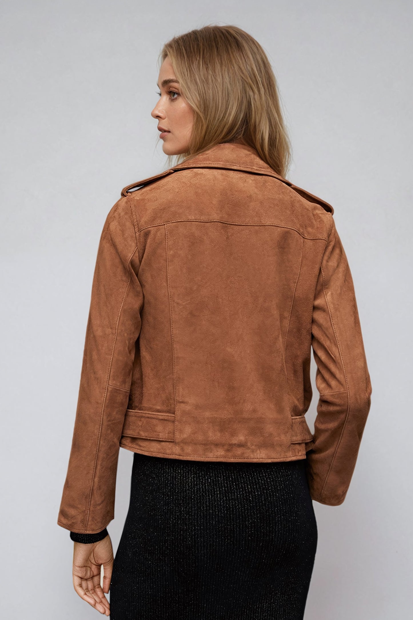 Tailored Leather Jacket with Zip Detailing - Brown