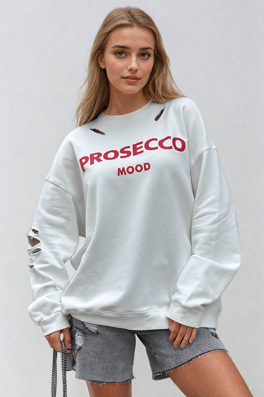 Distressed Graphic Sweatshirt - White