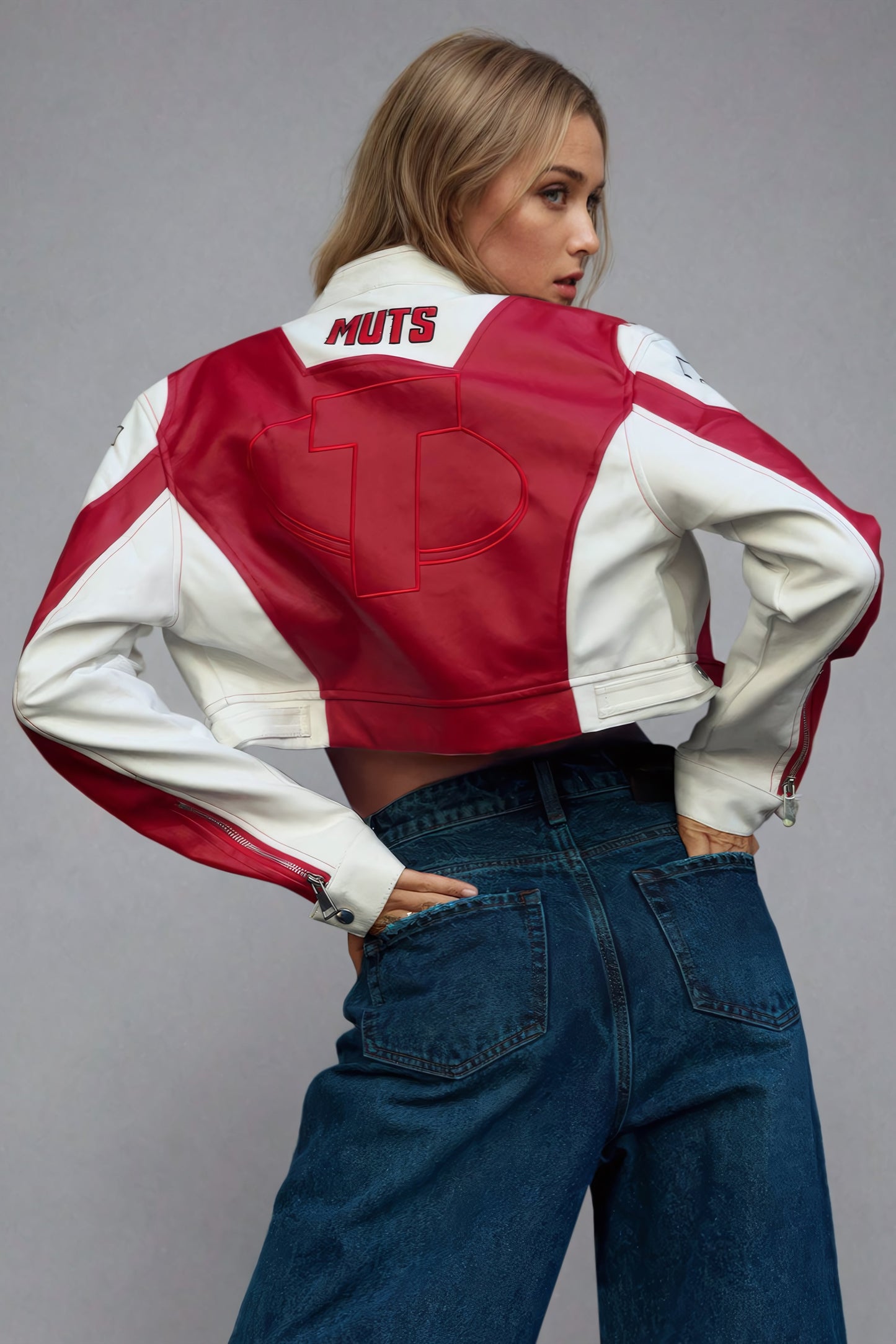 Cropped Patch-Embroidered Statement Jacket - Red